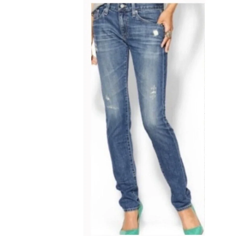 Adriano Goldschmied Premiere Skinny Straight Distressed‎ Jeans Medium Wash 28